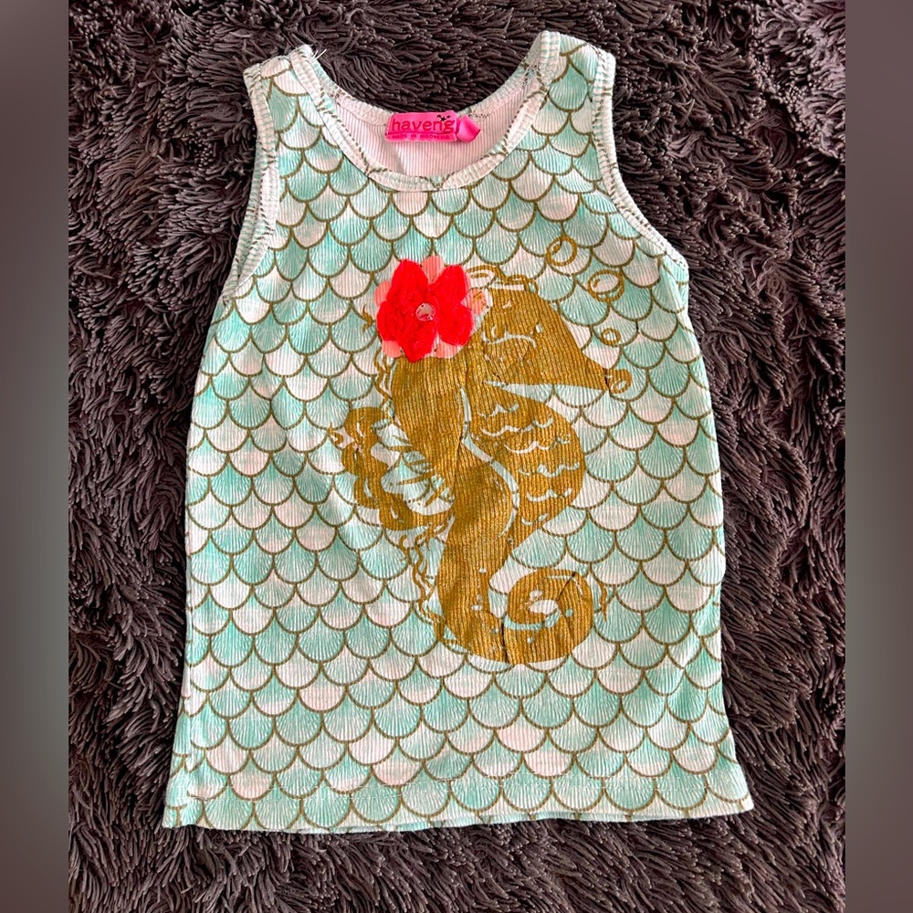 ❤️ADORABLE Teal and Gold Seahorse Tank Top, EUC